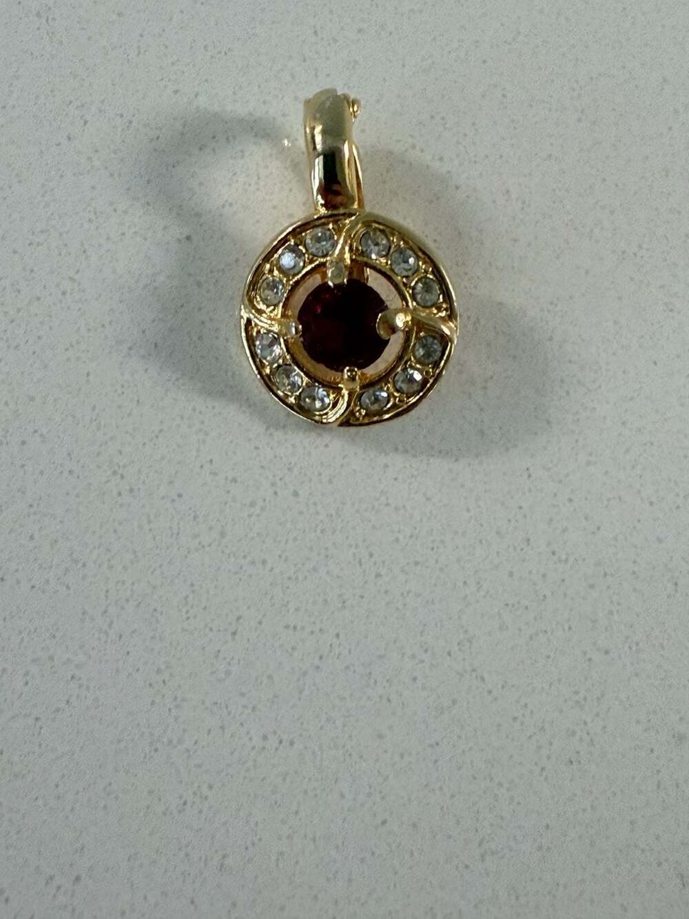 Red Rhinestone and Clear Crystal Halo Pendant that clips onto chains
